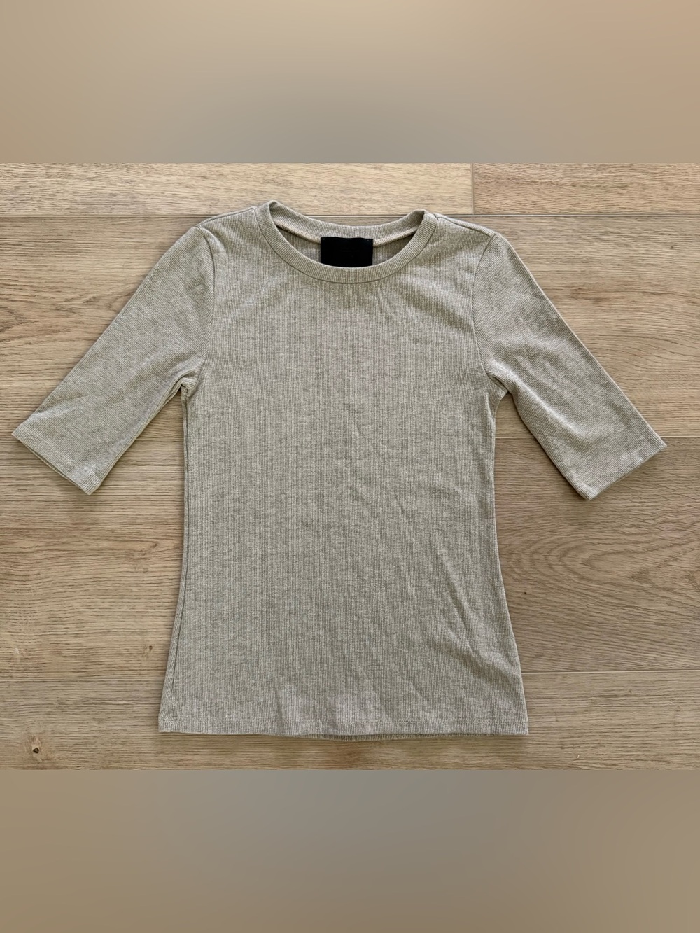 ONA Golden Beige Ribbed Elbow Sleeve Stretch Top XS Made in USA
